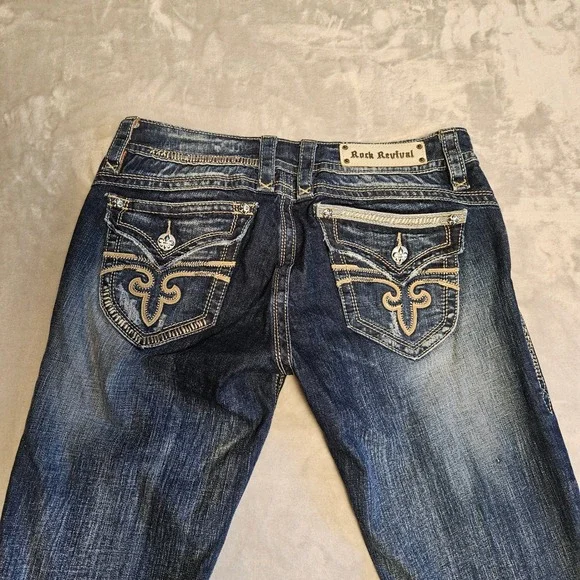 Rock Revival Gwen Capri Women's Raw Hem Flap Pocket Thick Stitch Denim Size 31 - Picture 5 of 11